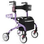 PLANET WALK Super Lightweight Rollator Walker for Seniors, Foldable Rolling Walker with Seat and 8" Rubber Wheels for All Terrain, Upgraded Height Adjustment Button with Cup Holder, Purple