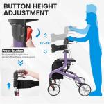 PLANET WALK Super Lightweight Rollator Walker for Seniors, Foldable Rolling Walker with Seat and 8" Rubber Wheels for All Terrain, Upgraded Height Adjustment Button with Cup Holder, Purple