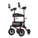 ELENKER All-Terrain Upright Rollator Walker, Stand up Rolling Walker with Seat, 12” Non-Pneumatic Tire Wheels, Compact Folding Design for Seniors, Red