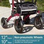 ELENKER All-Terrain Upright Rollator Walker, Stand up Rolling Walker with Seat, 12” Non-Pneumatic Tire Wheels, Compact Folding Design for Seniors, Red