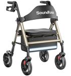 Soundfuse Rollator Walkers with Seat for Seniors, Foldable 8" Big Wheels All Terrain Rolling Walker, Handles and Ergonomic Seat Height Adjustable, 350 lb