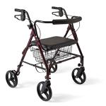 Medline Large Extra Wide Aluminum Bariatric Rollator Walker with Seat, Burgundy, 400 lb. Weight Capacity, Foldable, Under Seat Storage, 8" Wheels, Padded Backrest, Rolling Walker For Seniors & Adults