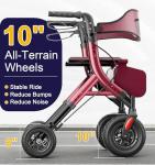 HOMLAND Foldable Rollator Walkers for Seniors with Seat, 10" All-Terrain Wheels & Curb Climber, 16.4 lb Lightweight Walker with Lockable Brakes, 300 lbs Capacity, Burgundy