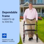 Medline Large Extra Wide Aluminum Bariatric Rollator Walker with Seat, Burgundy, 400 lb. Weight Capacity, Foldable, Under Seat Storage, 8" Wheels, Padded Backrest, Rolling Walker For Seniors & Adults