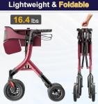 HOMLAND Foldable Rollator Walkers for Seniors with Seat, 10" All-Terrain Wheels & Curb Climber, 16.4 lb Lightweight Walker with Lockable Brakes, 300 lbs Capacity, Burgundy