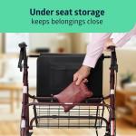 Medline Large Extra Wide Aluminum Bariatric Rollator Walker with Seat, Burgundy, 400 lb. Weight Capacity, Foldable, Under Seat Storage, 8" Wheels, Padded Backrest, Rolling Walker For Seniors & Adults