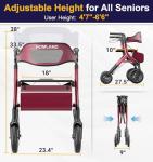 HOMLAND Foldable Rollator Walkers for Seniors with Seat, 10" All-Terrain Wheels & Curb Climber, 16.4 lb Lightweight Walker with Lockable Brakes, 300 lbs Capacity, Burgundy
