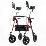 ELENKER All-Terrain Upright Rollator Walker, Stand Up Rolling Walker with 10’’Big PU Wheels and Adjustable Padded Armrests for Seniors from 4’8”to 6'4”, Red