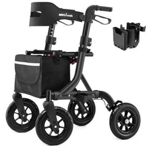 All-Terrain Rollator Walker For Seniors, 10" Wheels, Foldable W/ Seat, Black