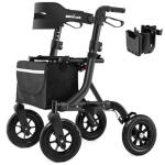 All-Terrain Rollator Walker For Seniors, 10" Wheels, Foldable W/ Seat, Black
