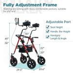 ELENKER All-Terrain Upright Rollator Walker, Stand Up Rolling Walker with 10’’Big PU Wheels and Adjustable Padded Armrests for Seniors from 4’8”to 6'4”, Red