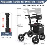 All-Terrain Rollator Walker For Seniors, 10" Wheels, Foldable W/ Seat, Black