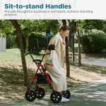 ELENKER All-Terrain Upright Rollator Walker, Stand Up Rolling Walker with 10’’Big PU Wheels and Adjustable Padded Armrests for Seniors from 4’8”to 6'4”, Red