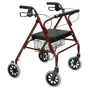 Drive Medical 10215RD-1 Bariatric Foldable Rollator Walker with Seat, Red