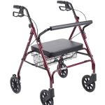 Drive Medical 10215RD-1 Bariatric Foldable Rollator Walker with Seat, Red