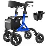 All-Terrain Rollator Walker 10" Rubber Wheels Foldable Walker w/ Padded Seat cup
