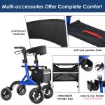 All-Terrain Rollator Walker 10" Rubber Wheels Foldable Walker w/ Padded Seat cup