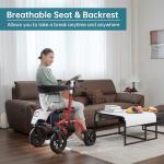 ELENKER All-Terrain Rollator Walker with Seat, Outdoor Rolling Walker, 12” Non-Pneumatic Tire Front Wheels, Compact Folding Design for Seniors, Red