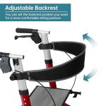 ELENKER All-Terrain Rollator Walker with Seat, Outdoor Rolling Walker, 12” Non-Pneumatic Tire Front Wheels, Compact Folding Design for Seniors, Red