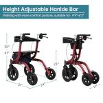 ELENKER All-Terrain Rollator Walker with Seat, Outdoor Rolling Walker, 12” Non-Pneumatic Tire Front Wheels, Compact Folding Design for Seniors, Red