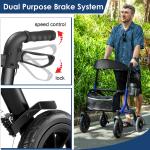 All-Terrain Rollator Walker 10" Rubber Wheels Foldable Walker w/ Padded Seat cup