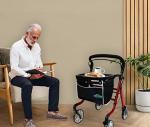 HEALTHLINE Rollator Walker for Seniors - Lightweight 4 Wheel Eldery Walker Heavy Duty - Rollator Walkers for Seniors with Basket & Tray - Narrow Doors Indoor Rollator Red Color