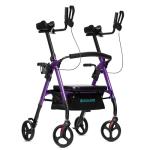 ELENKER Heavy Duty Upright Rollator Walker with Extra Wide Padded Seat and Backrest, Bariatric Stand Up Rolling Walker, Fully Adjustment Frame for Seniors, Puprle