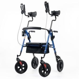 ELENKER Upright Rollator Walker, Stand Up Rolling Walker with 10’’Big PU Wheels and Adjustable Padded Armrests for Seniors from 4’8”to 6'4” (Blue)