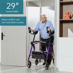 ELENKER Heavy Duty Upright Rollator Walker with Extra Wide Padded Seat and Backrest, Bariatric Stand Up Rolling Walker, Fully Adjustment Frame for Seniors, Puprle