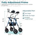 ELENKER Upright Rollator Walker, Stand Up Rolling Walker with 10’’Big PU Wheels and Adjustable Padded Armrests for Seniors from 4’8”to 6'4” (Blue)