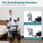 ELENKER Upright Rollator Walker, Stand Up Rolling Walker with 10’’Big PU Wheels and Adjustable Padded Armrests for Seniors from 4’8”to 6'4” (Blue)