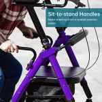 ELENKER Heavy Duty Upright Rollator Walker with Extra Wide Padded Seat and Backrest, Bariatric Stand Up Rolling Walker, Fully Adjustment Frame for Seniors, Puprle