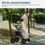 ELENKER Upright Rollator Walker, Stand Up Rolling Walker with 10’’Big PU Wheels and Adjustable Padded Armrests for Seniors from 4’8”to 6'4” (Blue)