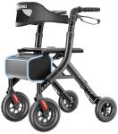 HOMLAND Foldable Rollator Walker for Seniors with Seat, 10” All-Terrain Wheels, Contoured Backrest & Padded Seat, Lightweight Folding Rolling Walker