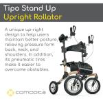 Comodità Tipo Stand Up Advance All Terrain Upright Rollator Walker with Seat and Pneumatic Tires, 4 Wheel Folding Rolling Walker for Adults and Seniors with Cup and Cane Holder, Modena Red