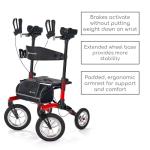 Comodità Tipo Stand Up Advance All Terrain Upright Rollator Walker with Seat and Pneumatic Tires, 4 Wheel Folding Rolling Walker for Adults and Seniors with Cup and Cane Holder, Modena Red