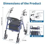 Unicon Rollator Walker with Seat, Foldable Rollator Walker, Reinforced Aluminum Frame, Dual-Height Adjustment, 8" Big Wheels for All Terrain, Weight Capacity 450 lbs,Ideal Gift for Seniors -Blue