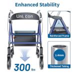 Unicon Rollator Walker with Seat, Foldable Rollator Walker, Reinforced Aluminum Frame, Dual-Height Adjustment, 8" Big Wheels for All Terrain, Weight Capacity 450 lbs,Ideal Gift for Seniors -Blue
