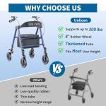 Unicon Rollator Walker with Seat, Foldable Rollator Walker, Reinforced Aluminum Frame, Dual-Height Adjustment, 8" Big Wheels for All Terrain, Weight Capacity 450 lbs,Ideal Gift for Seniors -Blue