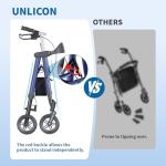 Unicon Rollator Walker with Seat, Foldable Rollator Walker, Reinforced Aluminum Frame, Dual-Height Adjustment, 8" Big Wheels for All Terrain, Weight Capacity 450 lbs,Ideal Gift for Seniors -Blue