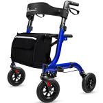 Henmnii Rollator Walker for Seniors, Lightweight Foldable All Terrain Rolling Walker with seat, Aluminum Walkers with 8 inch Rubber Wheels, Handles and Backrest for Seniors and Adult