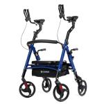 ELENKER Heavy Duty Upright Walker with Extra Wide Padded Seat and Backrest, Aluminum Bariatric Stand Up Rolling Walker, 10” Wheels, Fully Adjustment Frame, Support up to 500 lbs for Seniors, Blue