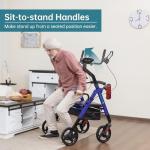 ELENKER Heavy Duty Upright Walker with Extra Wide Padded Seat and Backrest, Aluminum Bariatric Stand Up Rolling Walker, 10” Wheels, Fully Adjustment Frame, Support up to 500 lbs for Seniors, Blue