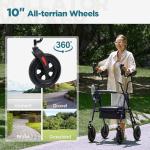 ELENKER All-Terrain Rollator Walker with 10” Wheels