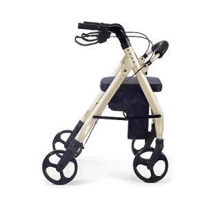Comodità Prima Rolling Walker, Wheeled Rollator with Extra Wide Seat and Brakes for Adults and Seniors, Easy Folding, Metallic Champagne