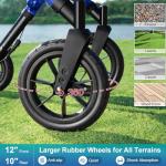 MAXWALK Rollator Walker with Seat, Tall Walkers for Seniors, 12" Big Rubber Wheels All Terrain Rollator Walker with Backrest, Built-in Cable, Foldable and Dual Adjustable Height for 5.3-7ft, Blue