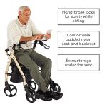 Comodità Prima Rolling Walker, Wheeled Rollator with Extra Wide Seat and Brakes for Adults and Seniors, Easy Folding, Metallic Champagne