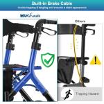 MAXWALK Rollator Walker with Seat, Tall Walkers for Seniors, 12" Big Rubber Wheels All Terrain Rollator Walker with Backrest, Built-in Cable, Foldable and Dual Adjustable Height for 5.3-7ft, Blue