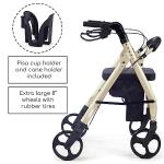 Comodità Prima Rolling Walker, Wheeled Rollator with Extra Wide Seat and Brakes for Adults and Seniors, Easy Folding, Metallic Champagne