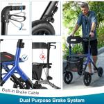 MAXWALK Rollator Walker with Seat, Tall Walkers for Seniors, 12" Big Rubber Wheels All Terrain Rollator Walker with Backrest, Built-in Cable, Foldable and Dual Adjustable Height for 5.3-7ft, Blue